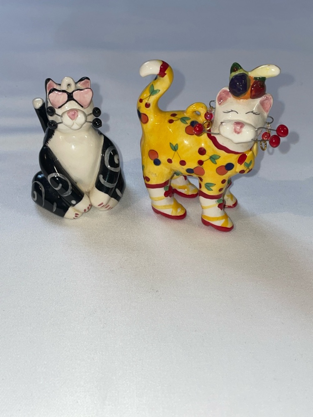 Amy Lacombe Hand-Painted Ceramic Cat Figurines.